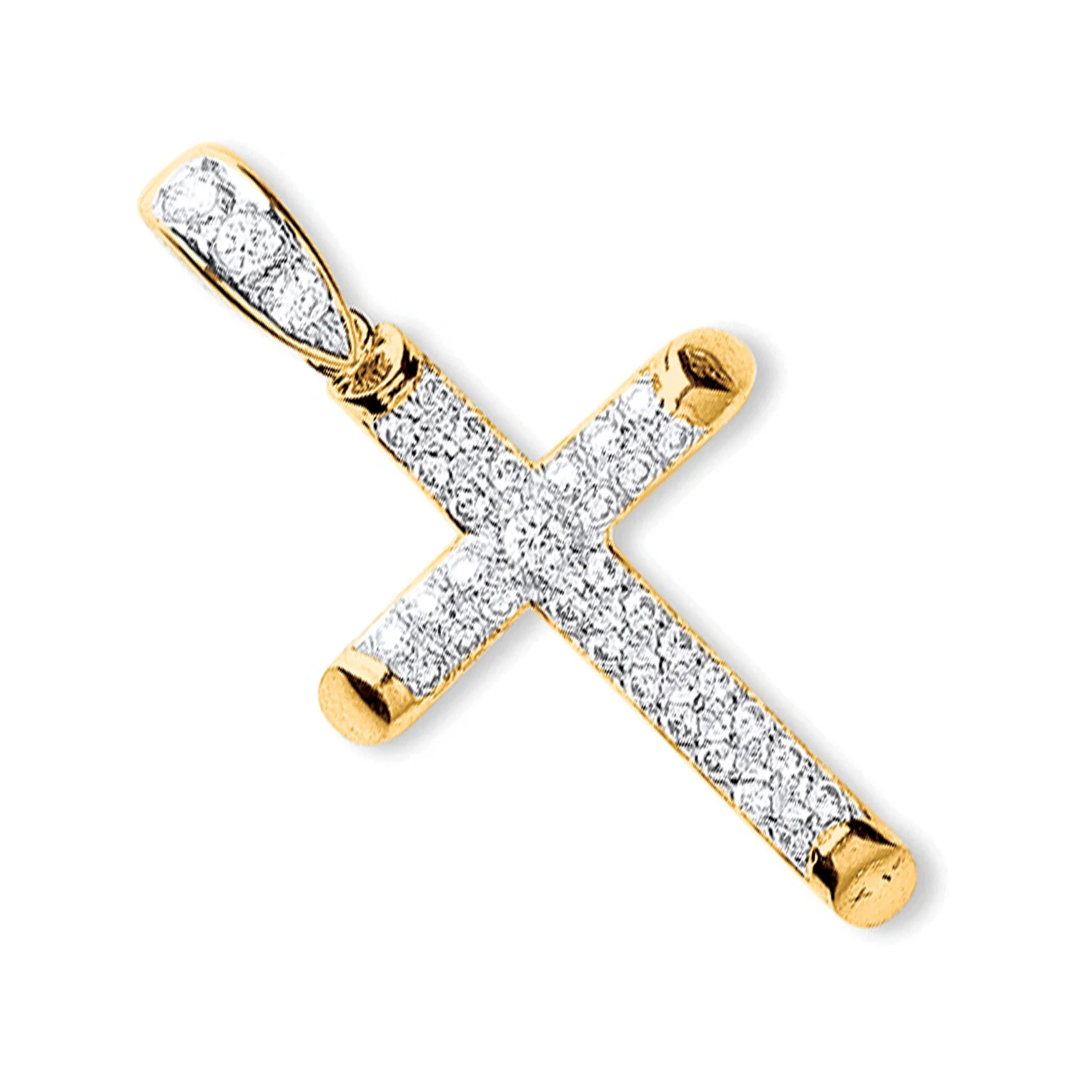 Yellow Gold Round Tubed Cubic Zirconia Cross - 9ct Gold - Image 2