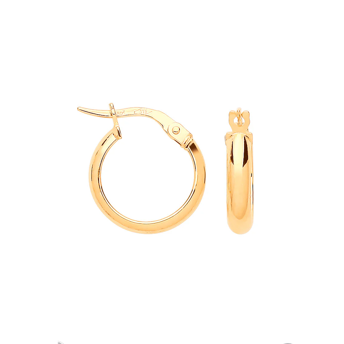 Yellow Gold Small 14mm Hoop Earrings - 9ct Gold - Image 2