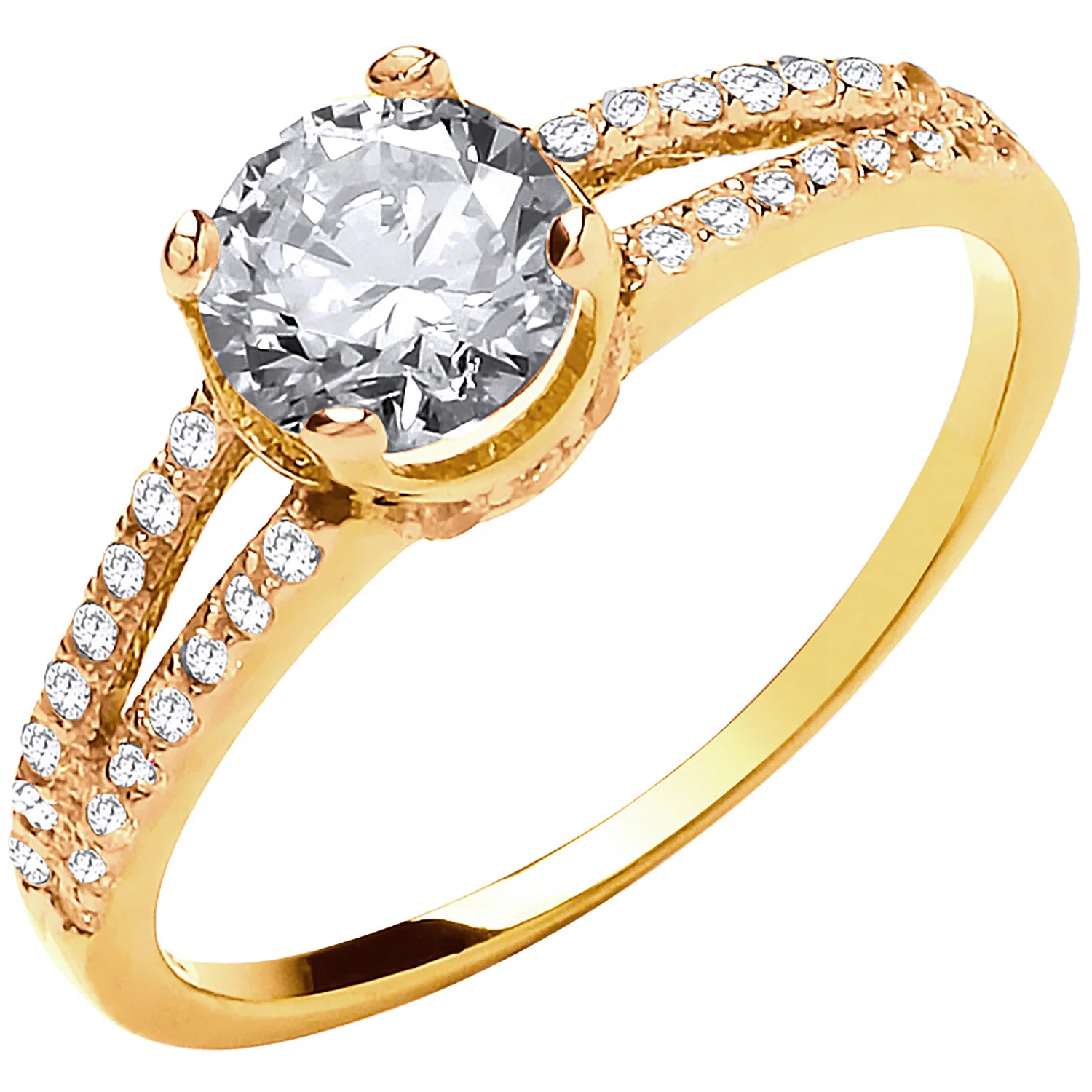 Yellow Gold Split Shank Cubic Zirconia Engagement Ring - 9ct Gold - Image 2