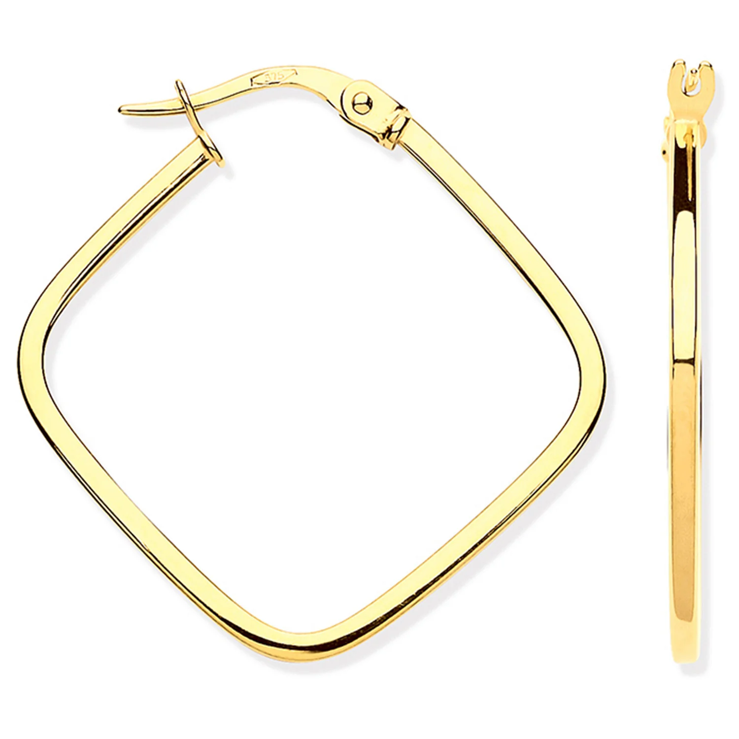 Yellow Gold Square Hoop Earrings - 9ct Gold - Image 2