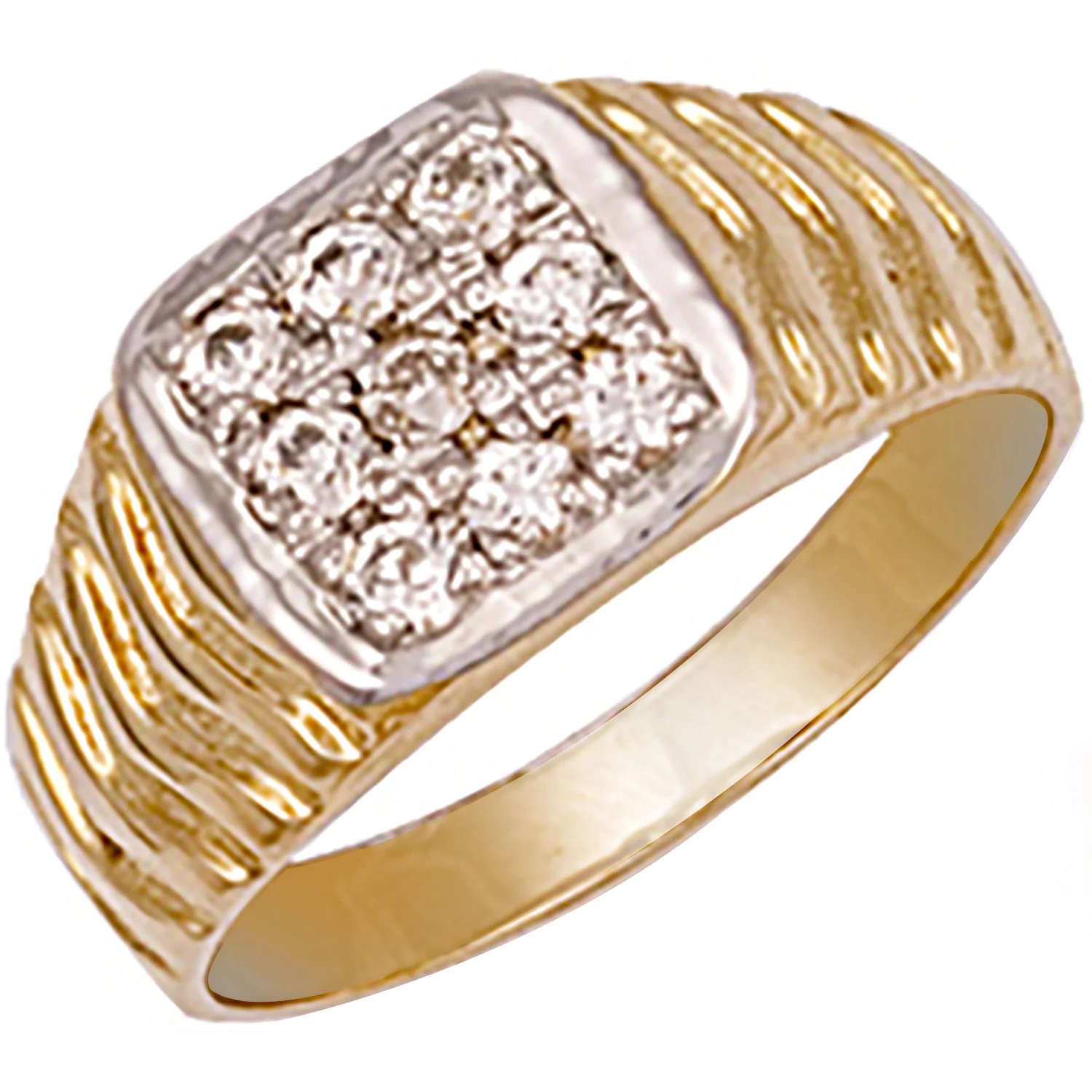 Yellow Gold Square Top Gents Cubic Zirconia Ring - 9ct Gold - Image 2