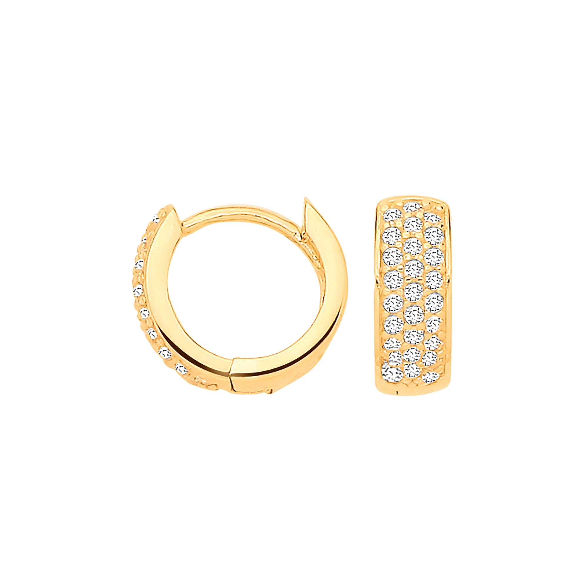 Yellow Gold Three Rows of Cubic Zirconias Small Huggies - 9ct Gold - Image 2