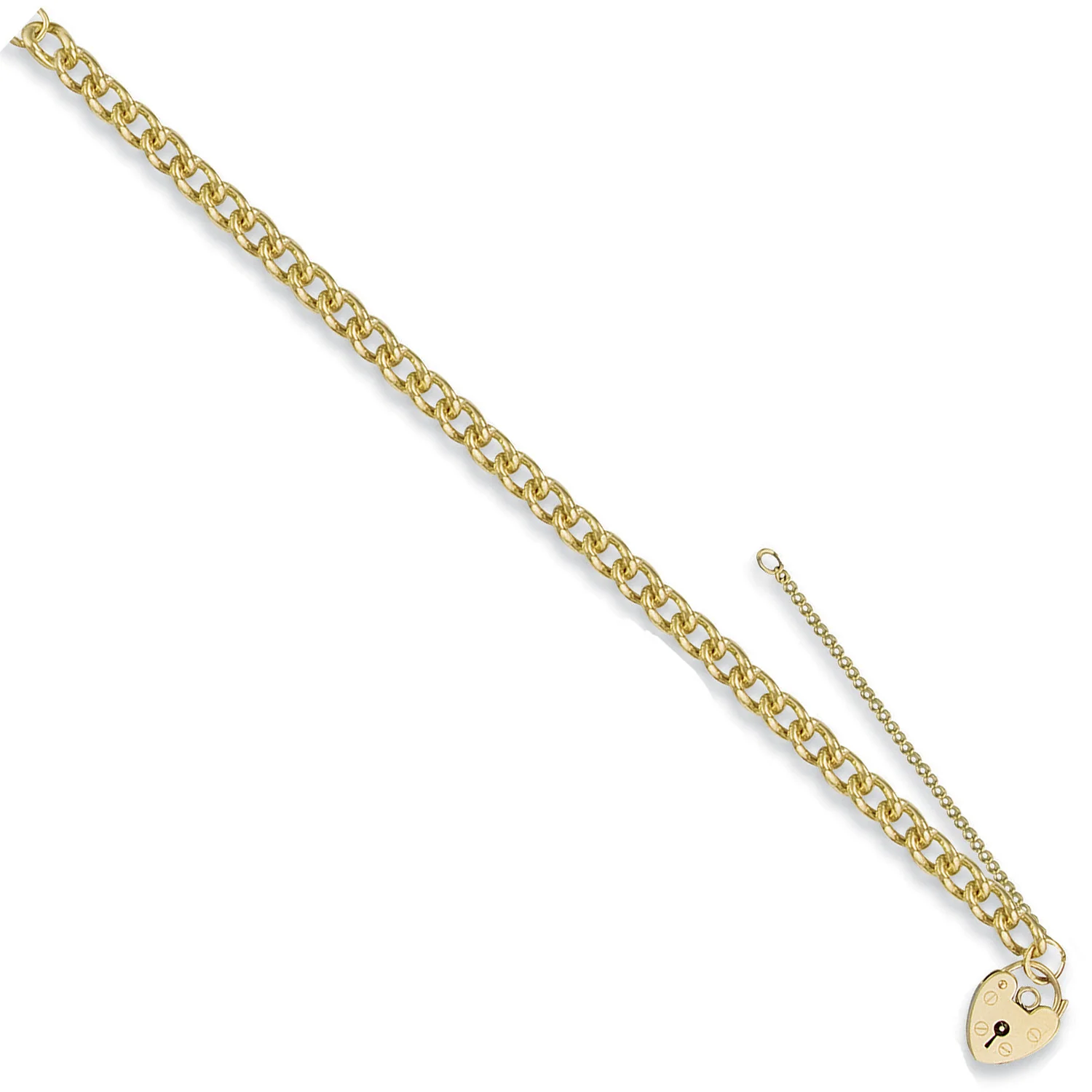 Yellow Gold Tight Link Curb & Padlock Charm Bracelet - 9ct Gold - Image 2