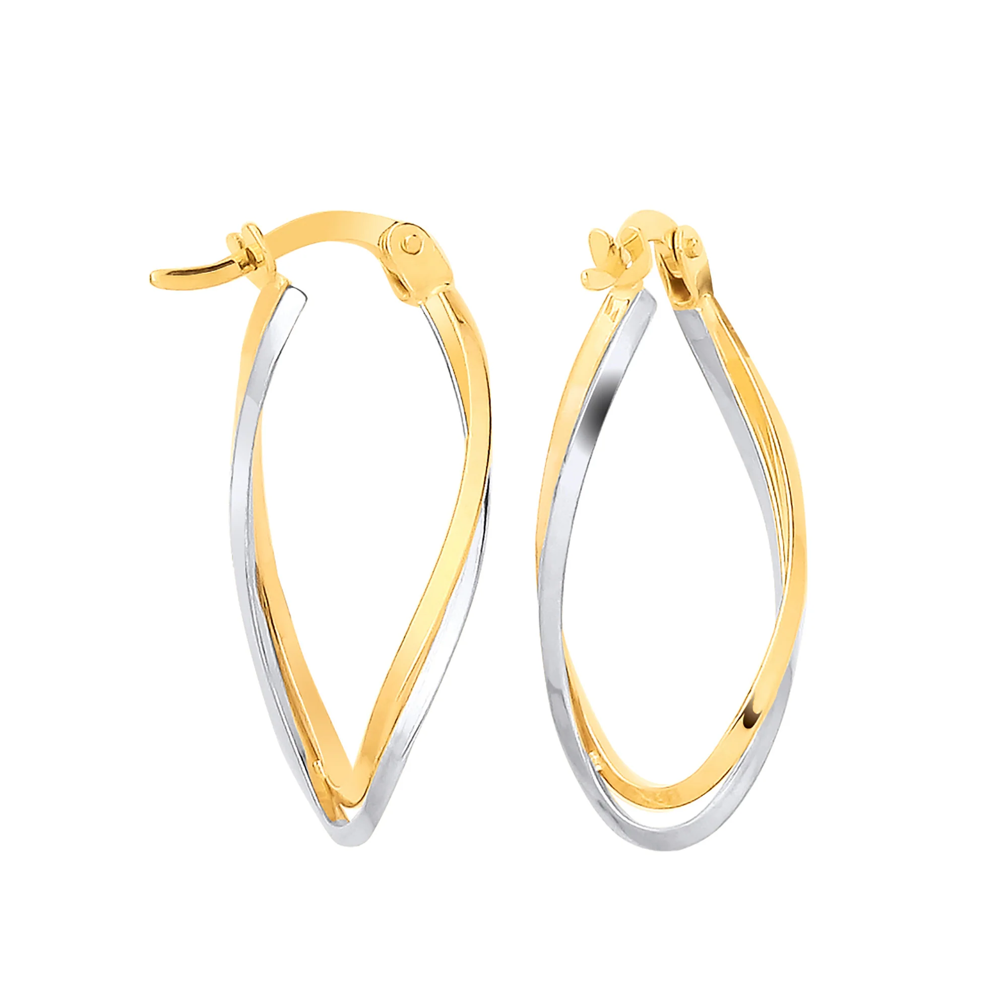 Yellow Gold Two Colour Twist Oval Hoops - 9ct Gold - Image 2
