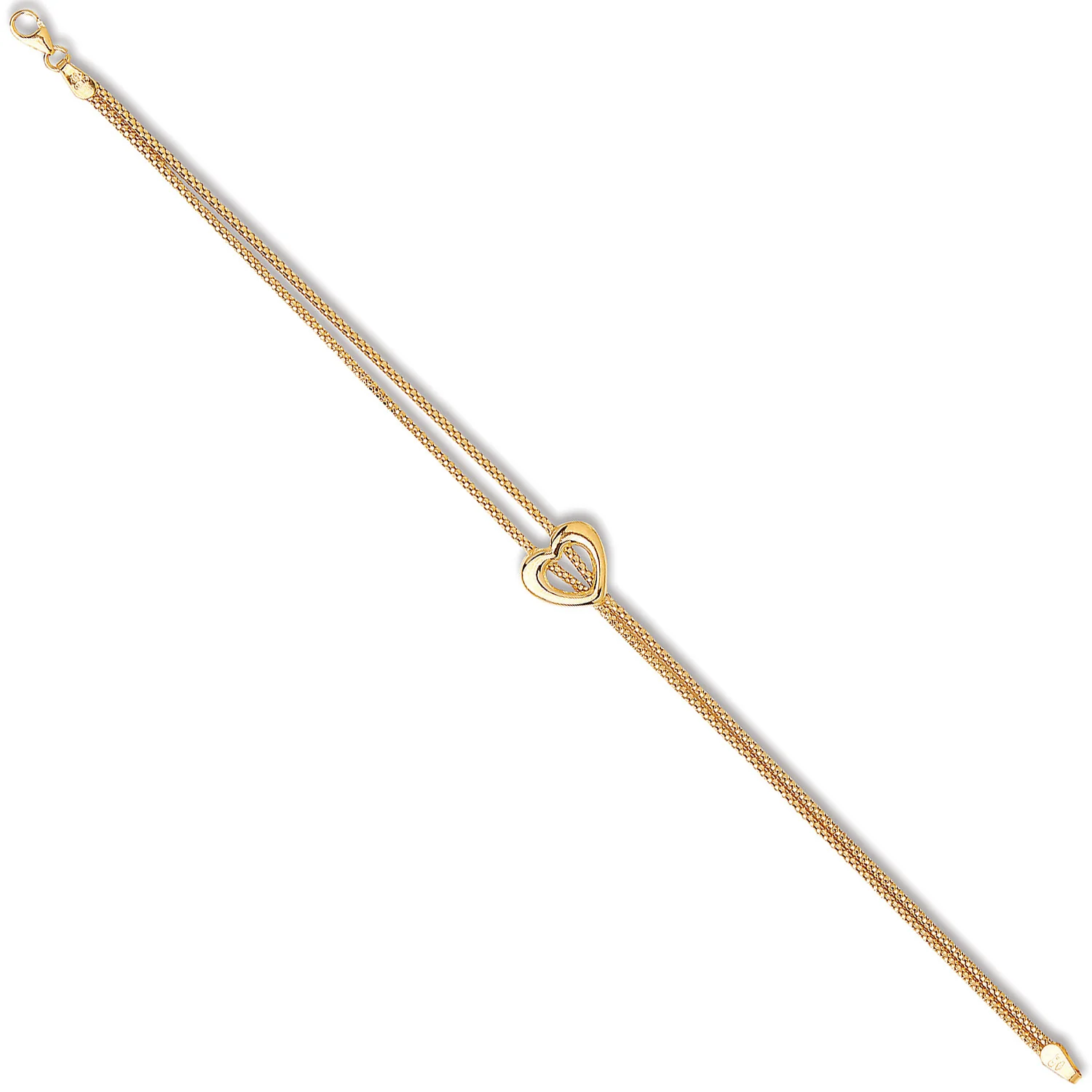 Yellow Gold Two Stranded Heart Centre Ladies Bracelet - 9ct Gold - Image 2