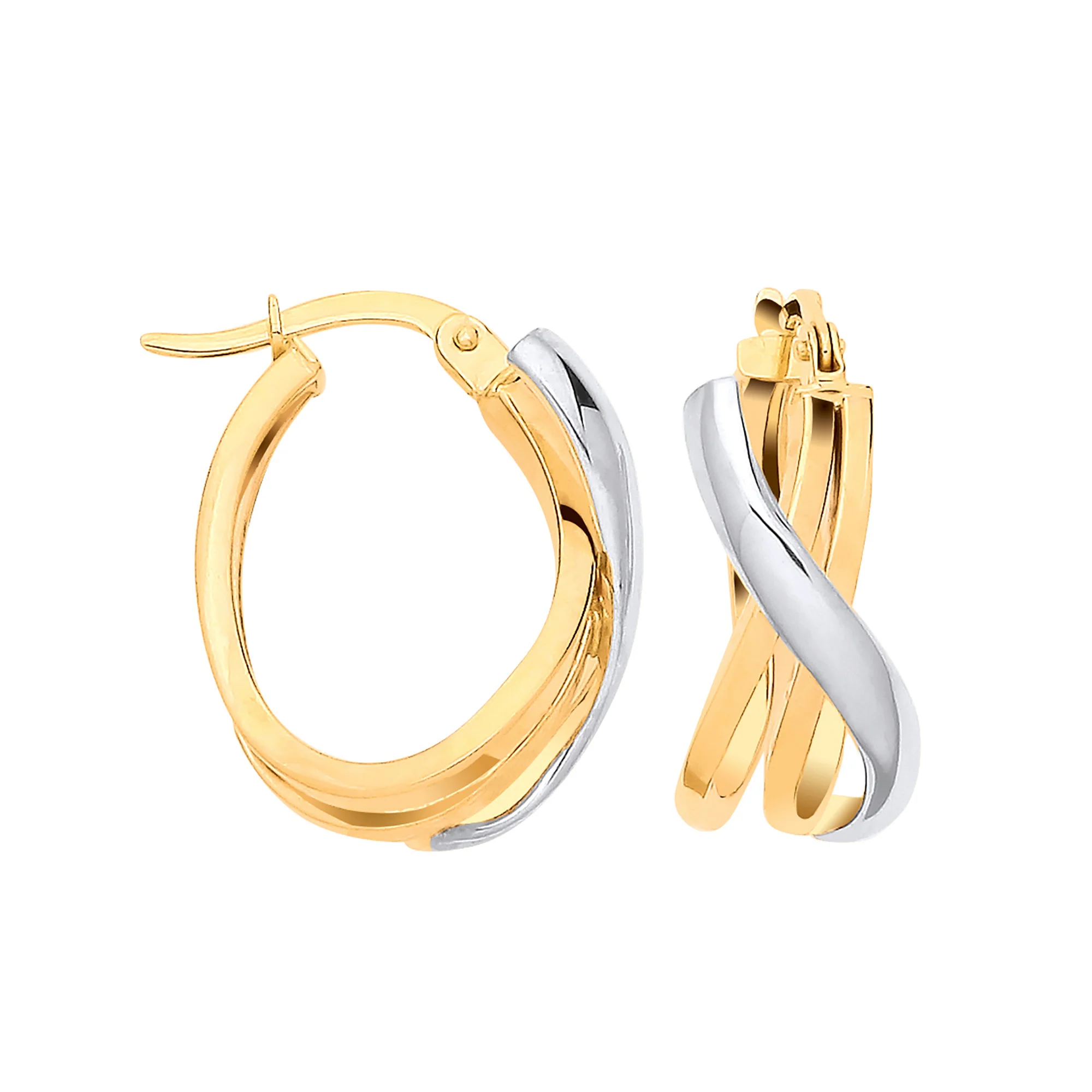 Yellow Gold Two Toned Double Tube Oval Hoops - 9ct Gold - Image 2