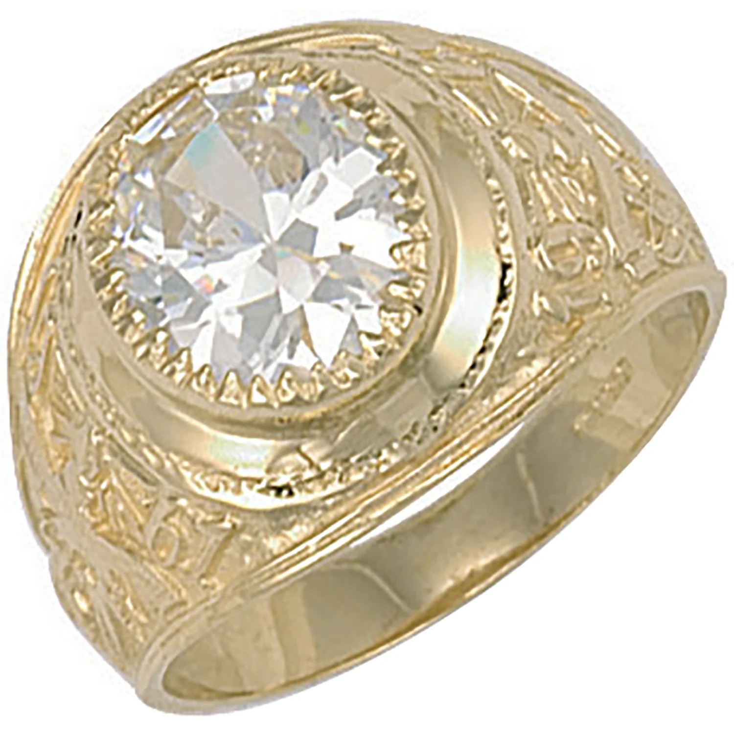 Yellow Gold White Cubic Zirconia Stone College Ring - 9ct Gold - Image 2