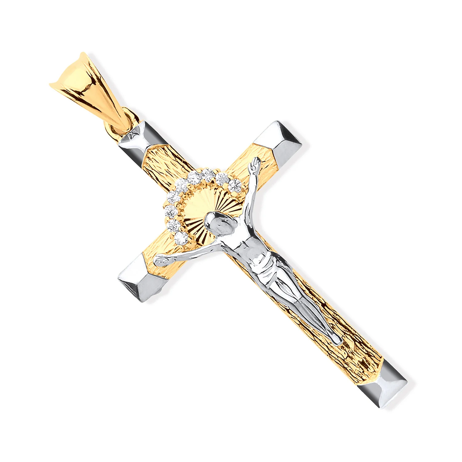 Yellow & White Gold Crucifix With Cubic Zirconias - 9ct Gold - Image 2