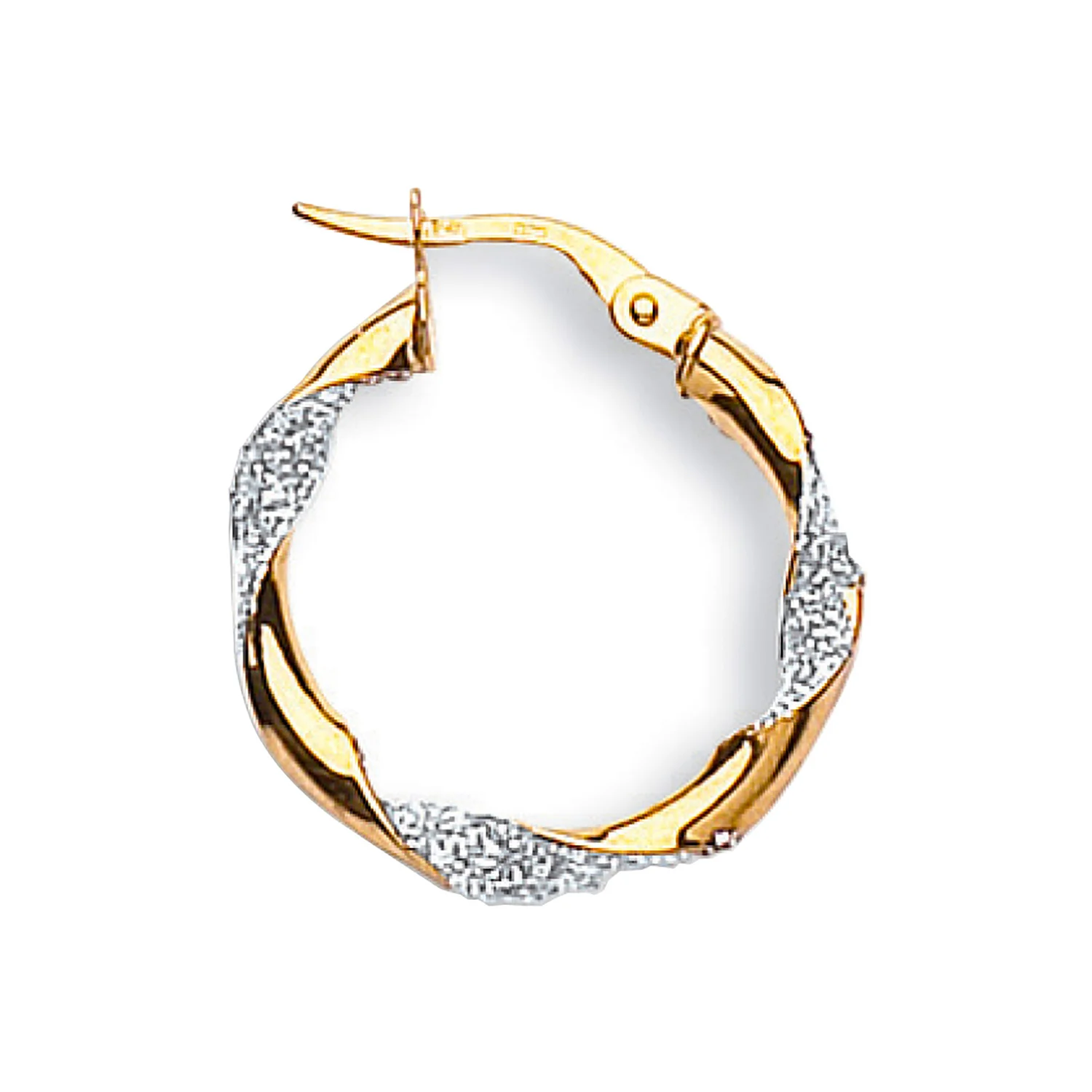 Yellow & White Gold Glitter Finish Twisted 22mm Hoop Earrings - 9ct Gold - Image 2