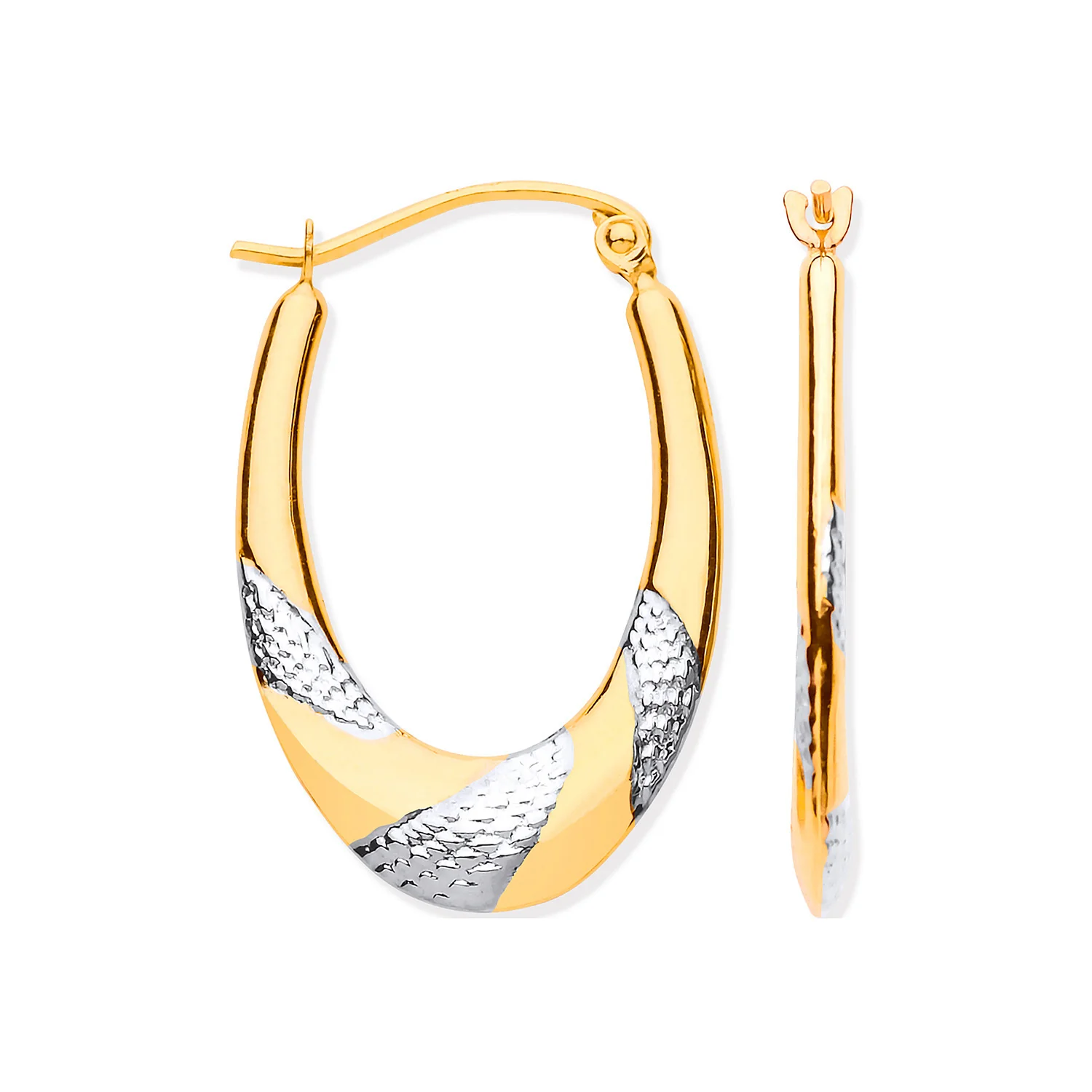 Yellow & White Gold Hollow Creole Earrings - 9ct Gold - Image 2