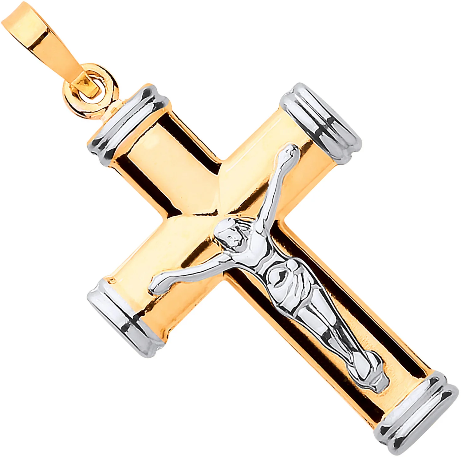 Yellow & White Gold Hollow Tube Crucifix - 9ct Gold - Image 2