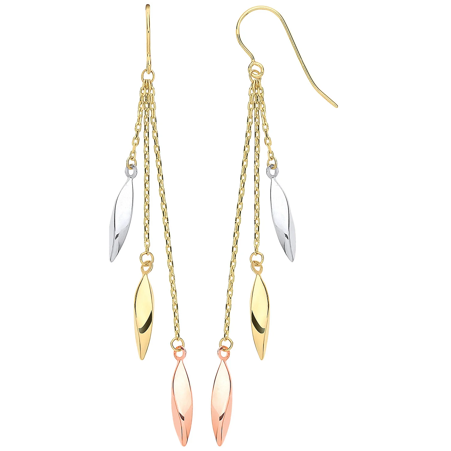 Yellow, White & Rose Gold Twisted Tubes Hollow Drop Earrings - 9ct Gold - Image 2